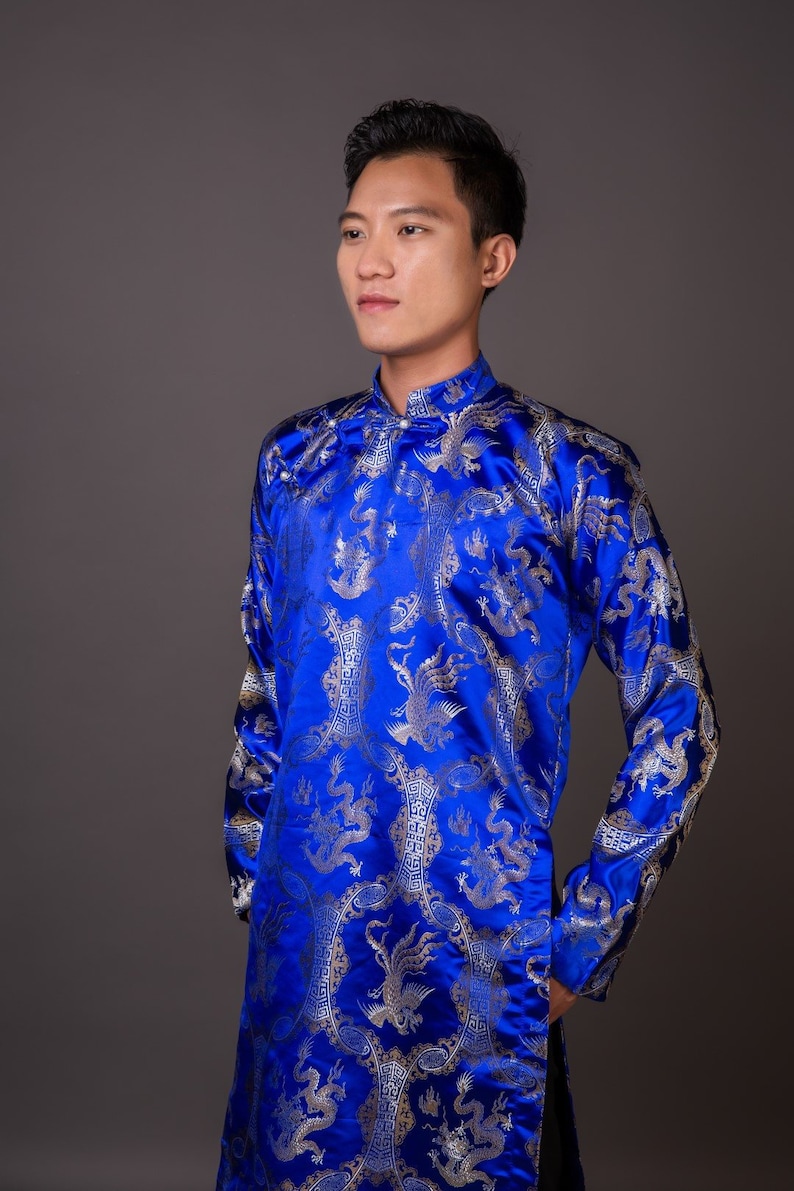 Blue men's ao dai. Vietnamese national clothing. Custom Etsy