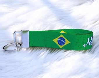 Llavero artístico de nailon con nombre personalizado de la bandera de Brasil, llavero personalizado de Brasil