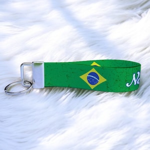 Llavero artístico de nailon con nombre personalizado de la bandera de Brasil, llavero personalizado de Brasil