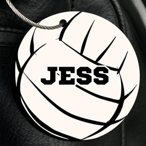 Etiqueta personalizada para bolsa deportiva de voleibol con diseño de pelota vibrante: letra personalizada con el nombre del monograma del equipo atlético para equipo, equipaje y mochilas