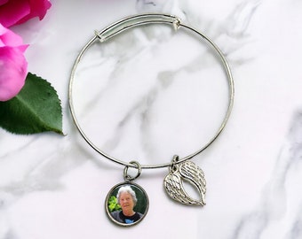 Angel Wing Photo Bracelet: Personalized Memorial Jewelry Gift