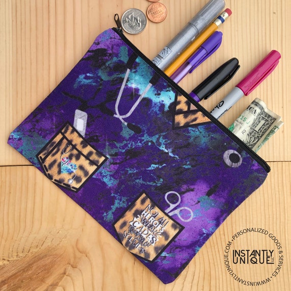 Nurse Scrub Leopard Print Pencil Pouch, Nurse Theme Makeup Bag, Nurse Pen  Holder 