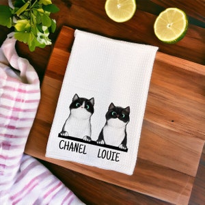 Personalized Cat Portrait Kitchen Hand Towel, Custom Pet Tea Cloth, Cute Illustration Dishcloth, Cartoon Kitty Name Housewarming Gift