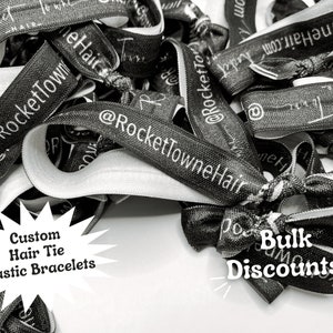 Custom Hair Tie Bracelets - Add your logo and information - Bulk Discounts, Custom Elastic Bracelets, Custom Hair Ties for Salon Gifts