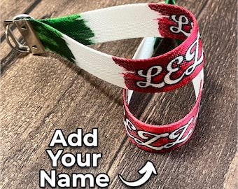 Artistic Italian Flag (Ryan's Version) Personalized Name Nylon Key Fob - Custom Wristlet Keychain