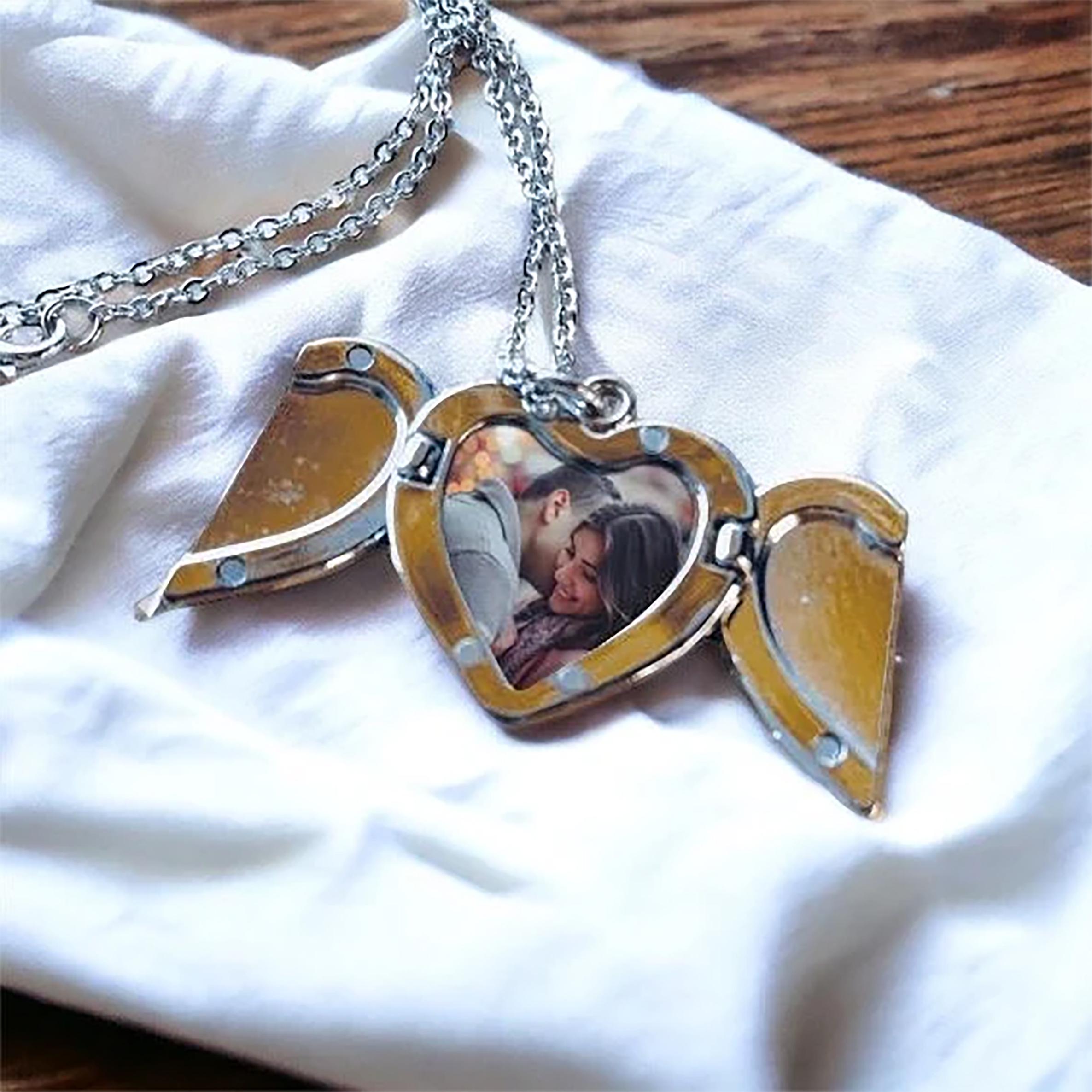Personalized Heart Locket Necklace With Photo Angel Wing Necklace With Picture Silver Necklace for Mom Custom Gift for Wife With Picture Etsy