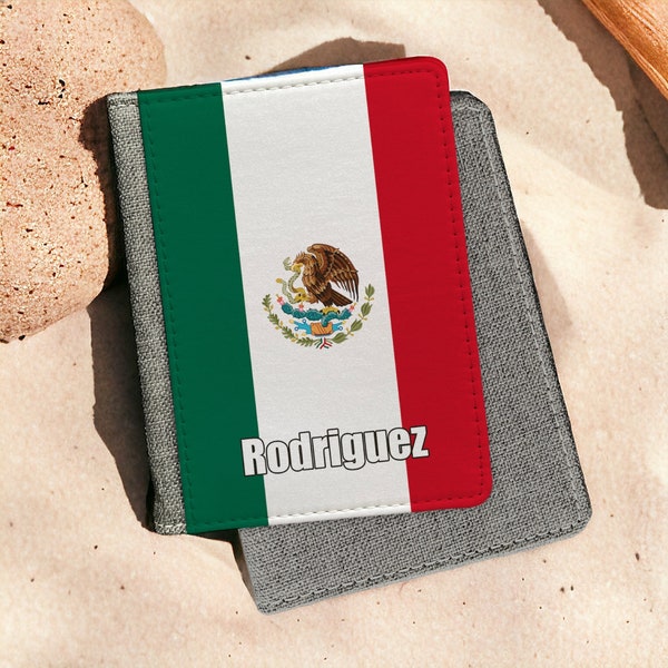 Personalized Mexican Flag Passport Cover - Custom Mexico Travel Accessories - Family Vacation Wallet - Customized Luggage Card Holder Gift