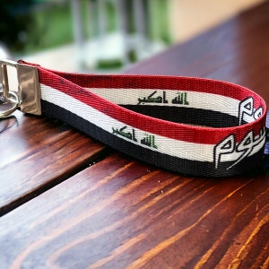 Bandera de Irak personalizada, llavero de nailon grunge artístico iraquí personalizado - Etiqueta de llavero de pulsera personalizada