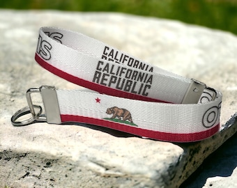 California Flag Keychain: Personalized Nylon Wristlet Key Fob