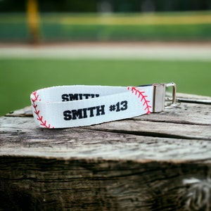 Personalized Baseball Jersey Name and Number Nylon Key Fob - Custom Wristlet Keychain