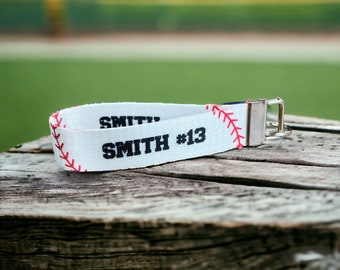 Personalized Baseball Jersey Name and Number Nylon Key Fob - Custom Wristlet Keychain