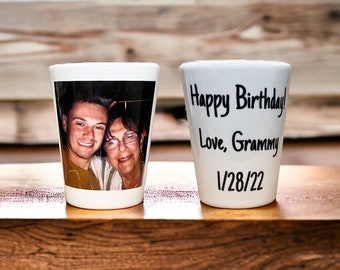 Personalized Photo Shot Glass: Custom Text, Birthday Gift