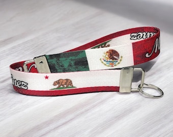 Kalifornische Mexikanische Flagge Personalisierte Name Nylon Schlüsselanhänger - Custom Armband Schlüsselanhänger
