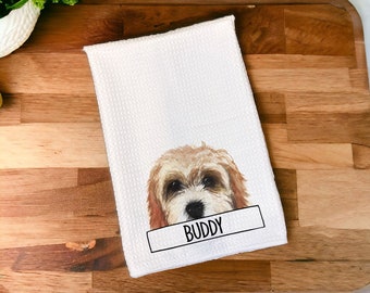Personalized Dog Portrait Kitchen Hand Towel, Custom Pet Tea Cloth, Cute Illustration Dishcloth, Cartoon Puppy Name Housewarming Gift