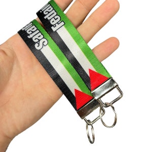 Personalized Palestine Flag Nylon Key Fob with Name or Text - Custom Wristlet Keychain with Palestinian Pin Bundle Option