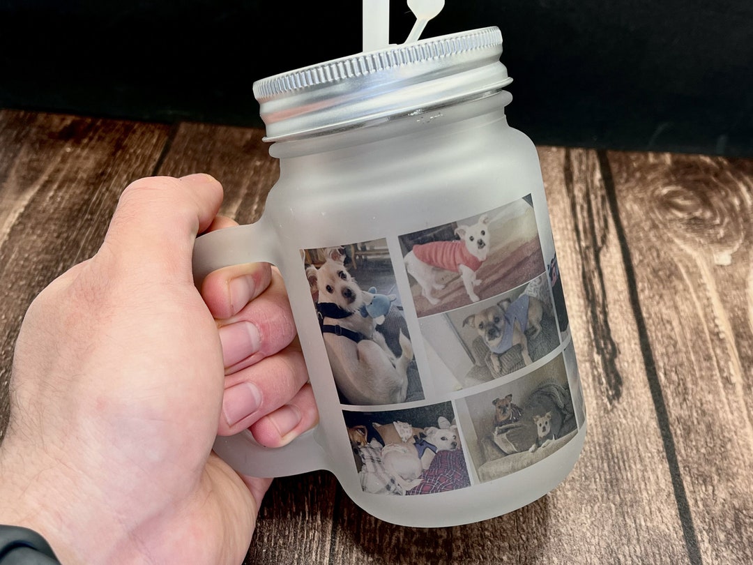 Custom Frosted Glass Mason Jar With Photo Collage Etsy