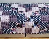 28.5 x 36.5 Americana Quilted Table Topper, Runner, Modern. 100 Quilt quality Cotton. Prints in red, white and blue. Great for 4th of July.
