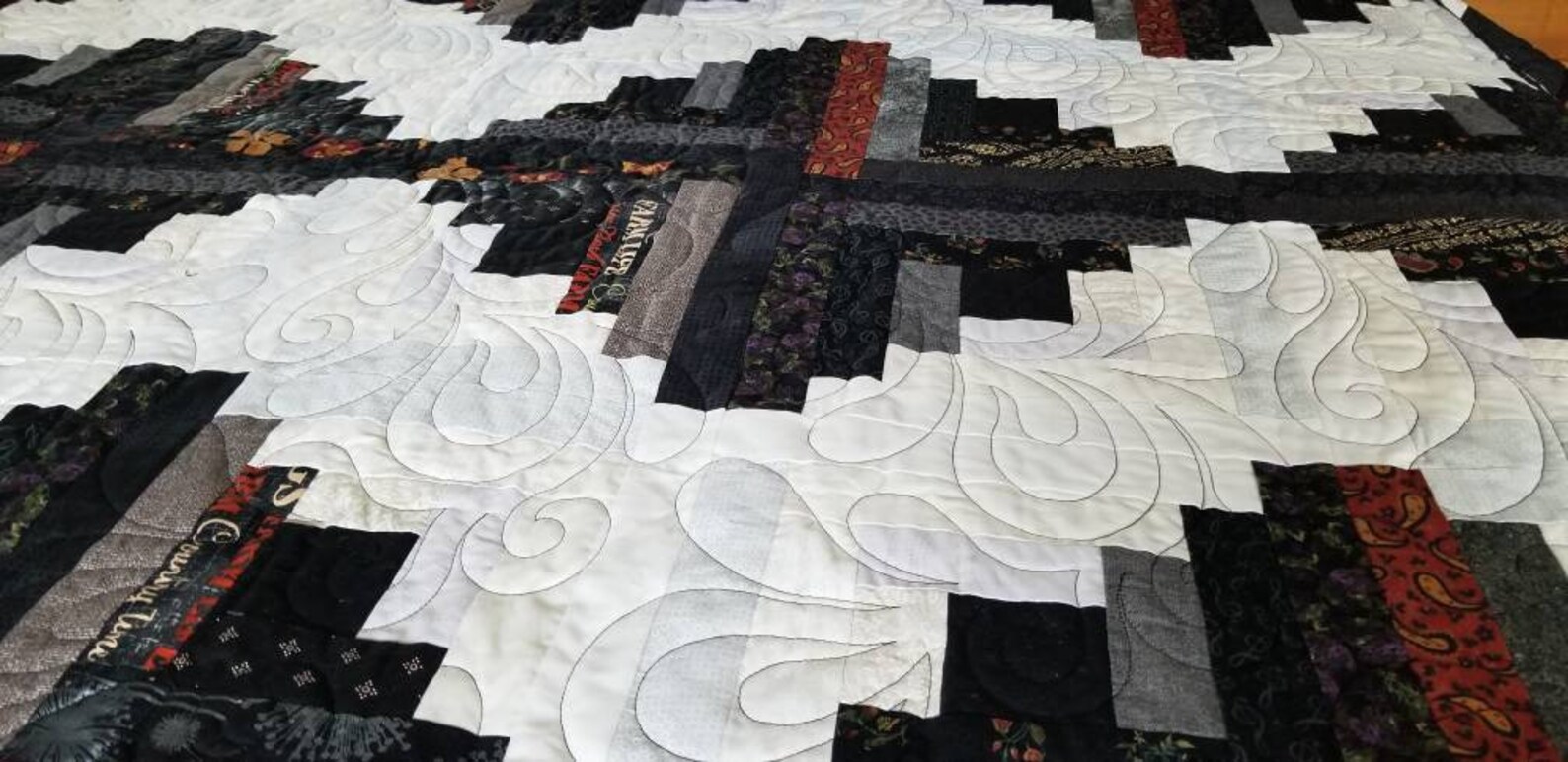 Lrg Quilt Black White Log Cabin 86x86 incheswith Black Gray Etsy