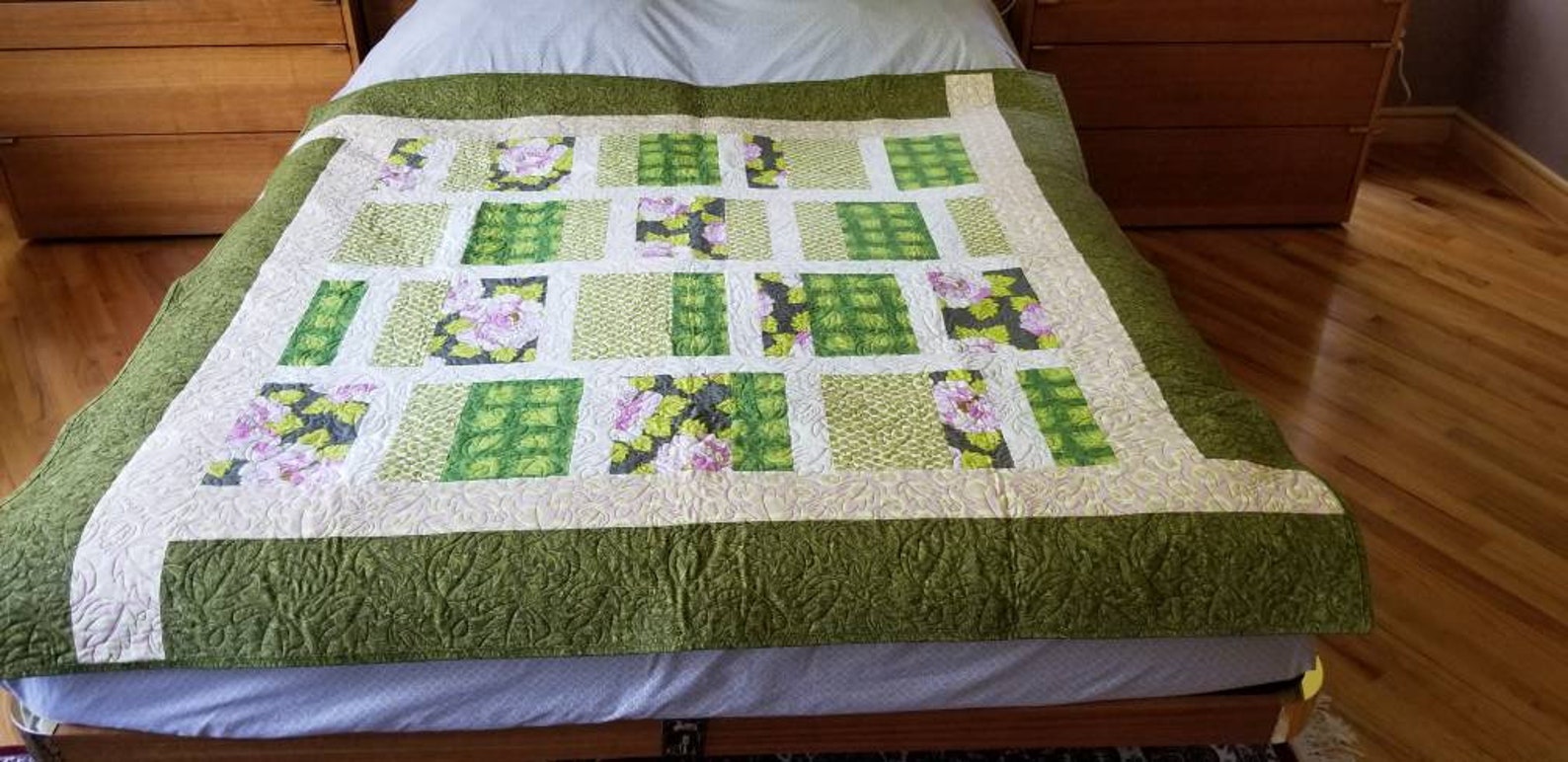 Large Lap Throw Quilt 62x64 in a Block Pattern of Green Pink Etsy