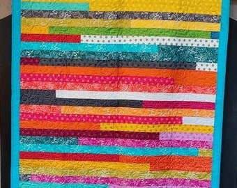 56 x 68 Quilt Wall Table Topper Cotton. Premium Cotton fabric in multiple shades of golds, blues, oranges, green, Pink's, teal and purples.