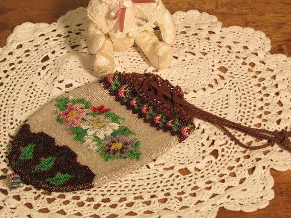 Antique Beaded Purse, Beaded Handbag, 1800s - image 3