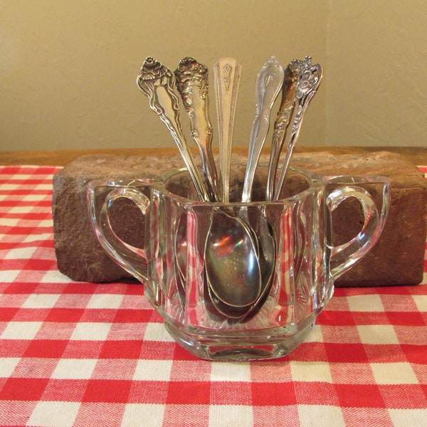 Vintage Glass Sugar Bowl with Handles, Heisey Glass