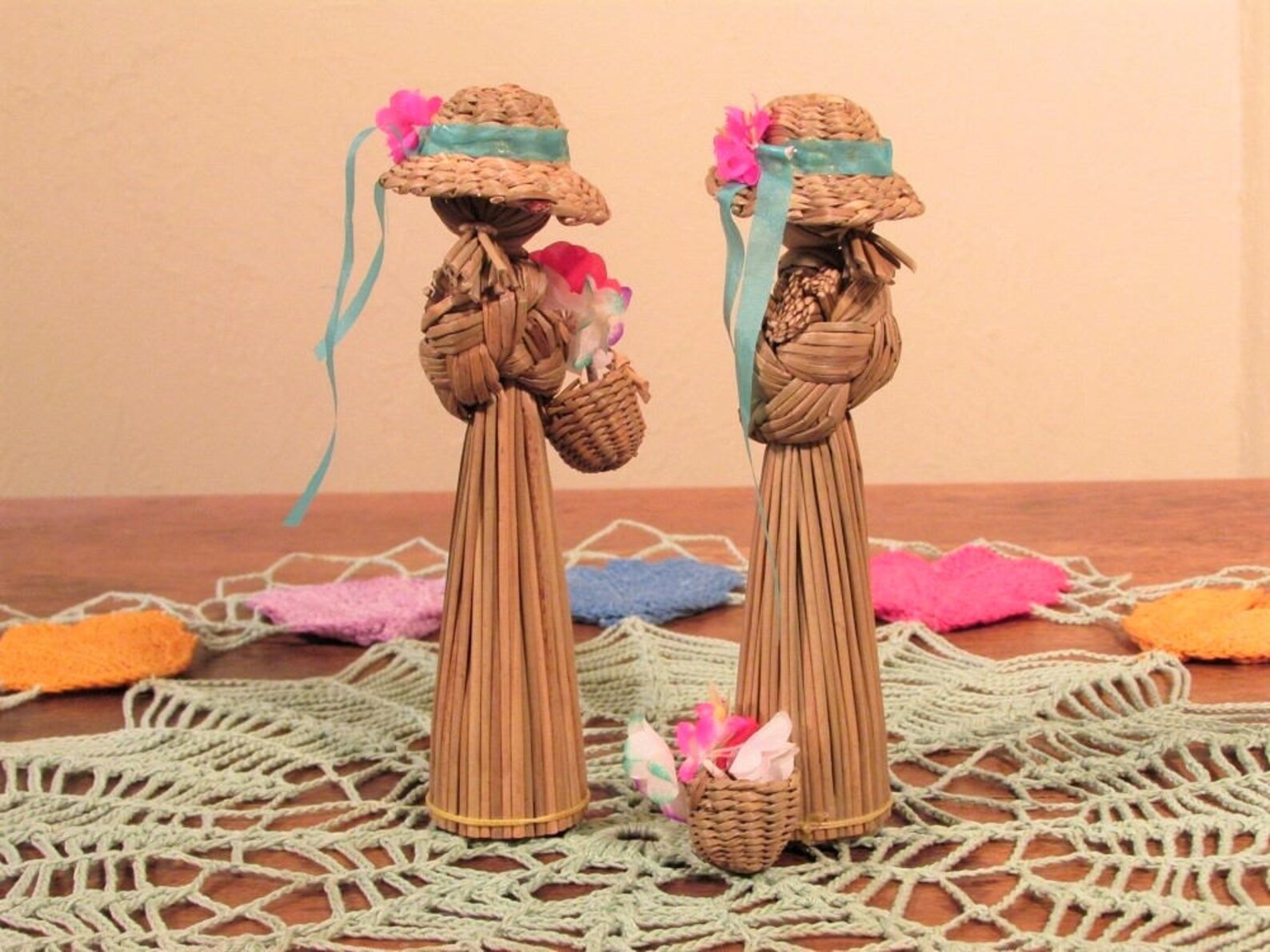 Woven Straw Dolls Vintage Broom Straw Girls Etsy