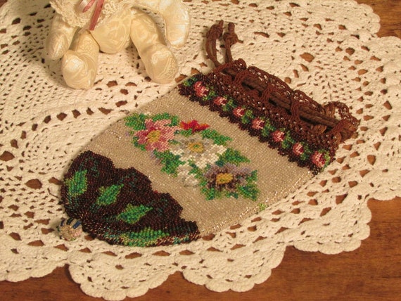 Antique Beaded Purse, Beaded Handbag, 1800s - image 10