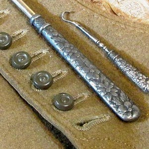 Vintage Pewter Button Hook Set, Shoe Button Hook, Glove Button Hook