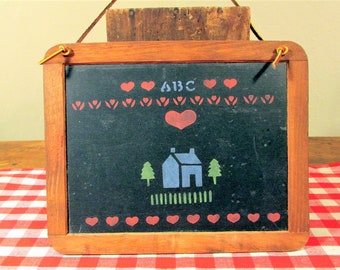 Vintage School Slate, Hand Stenciled Two-Sided Chalkboard