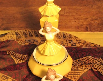 Vintage Porcelain Lady Perfume Bottle, Art Deco Ballerina Dresser Dolls