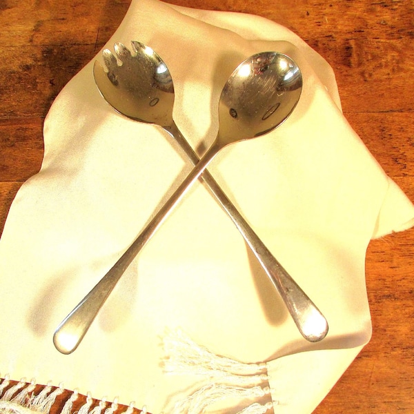 Long Handled Salad Serving Fork and Spoon, Vintage Sheffield England Silver Plate