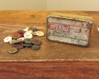 Antique Tin with Lid, Vintage Buttons Inside