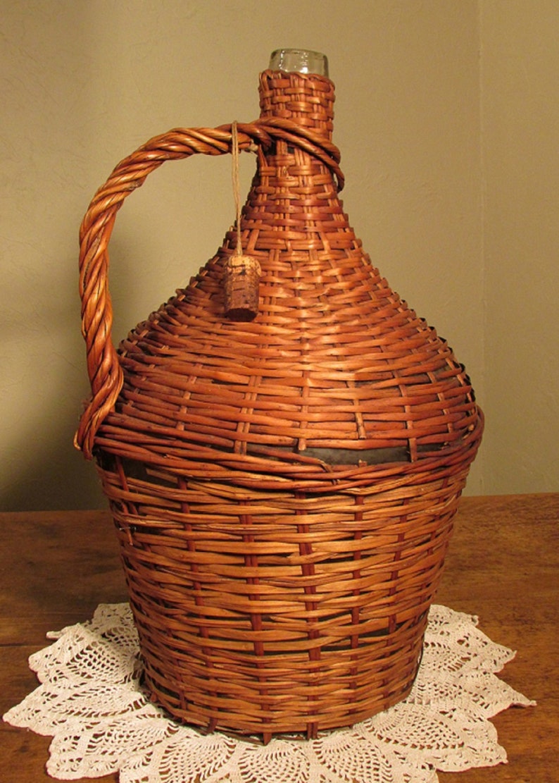 Hand Blown Vintage Wine Jug Antique Wicker Covered Demijohn Etsy