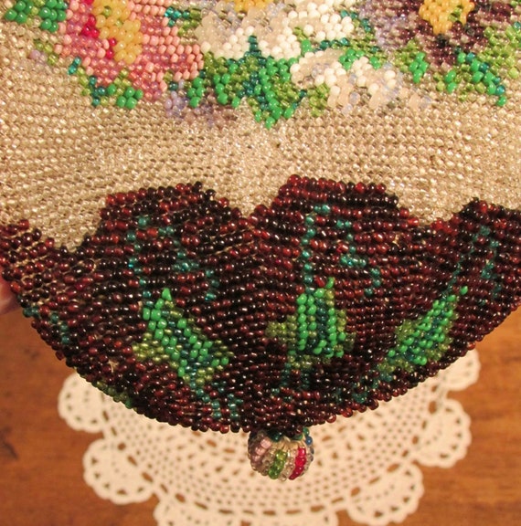 Antique Beaded Purse, Beaded Handbag, 1800s - image 4