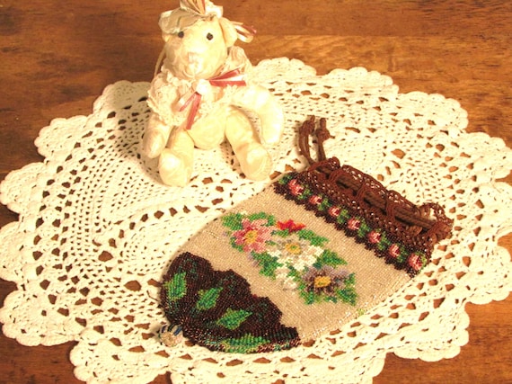 Antique Beaded Purse, Beaded Handbag, 1800s