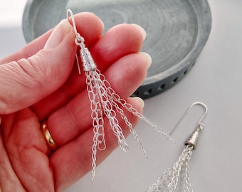 Silver ‘Tentacolo’ earrings, Contemporary design inspired by nature, Handmade silver crochet earrings,