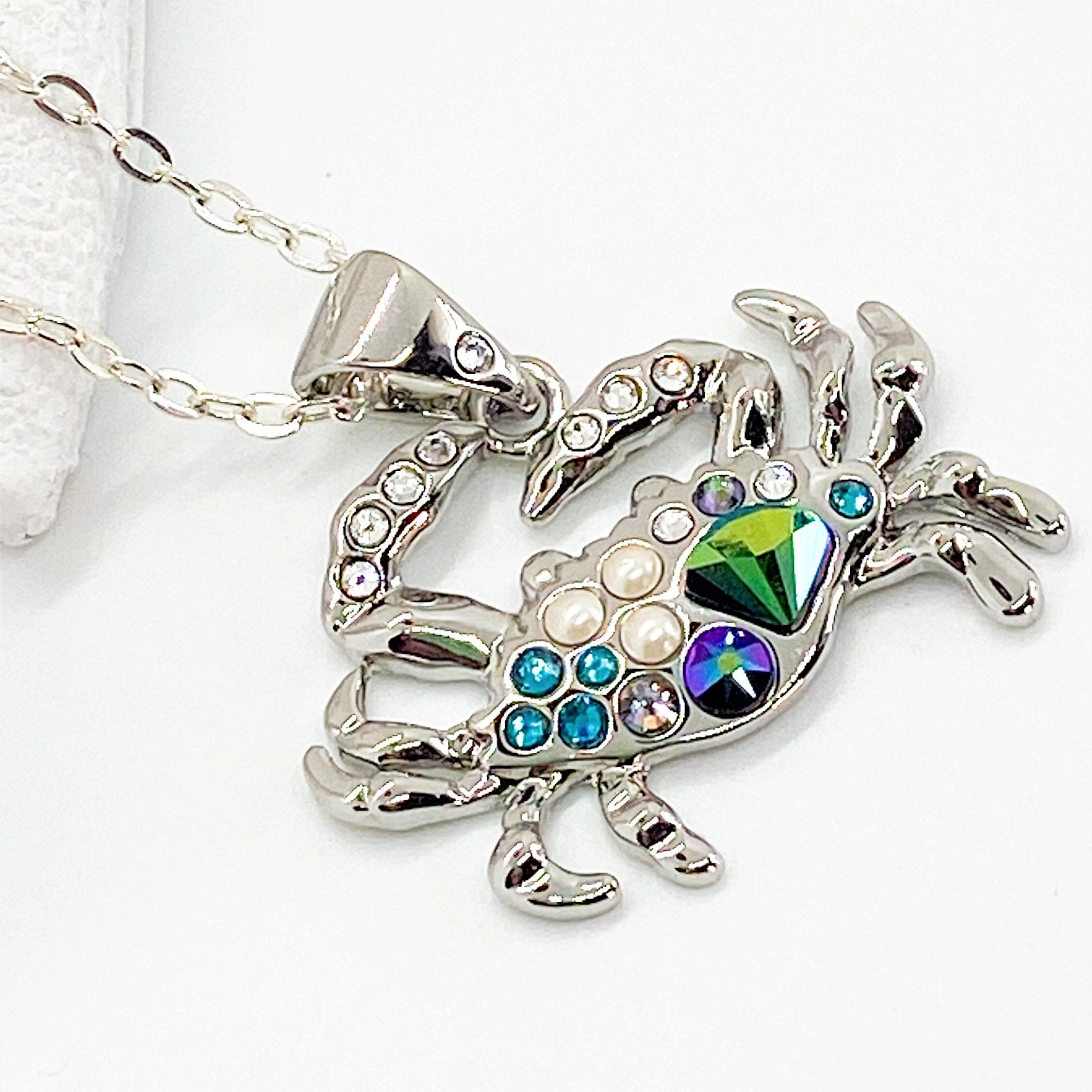 Swarovski Crystal Crab Pendant Necklace 