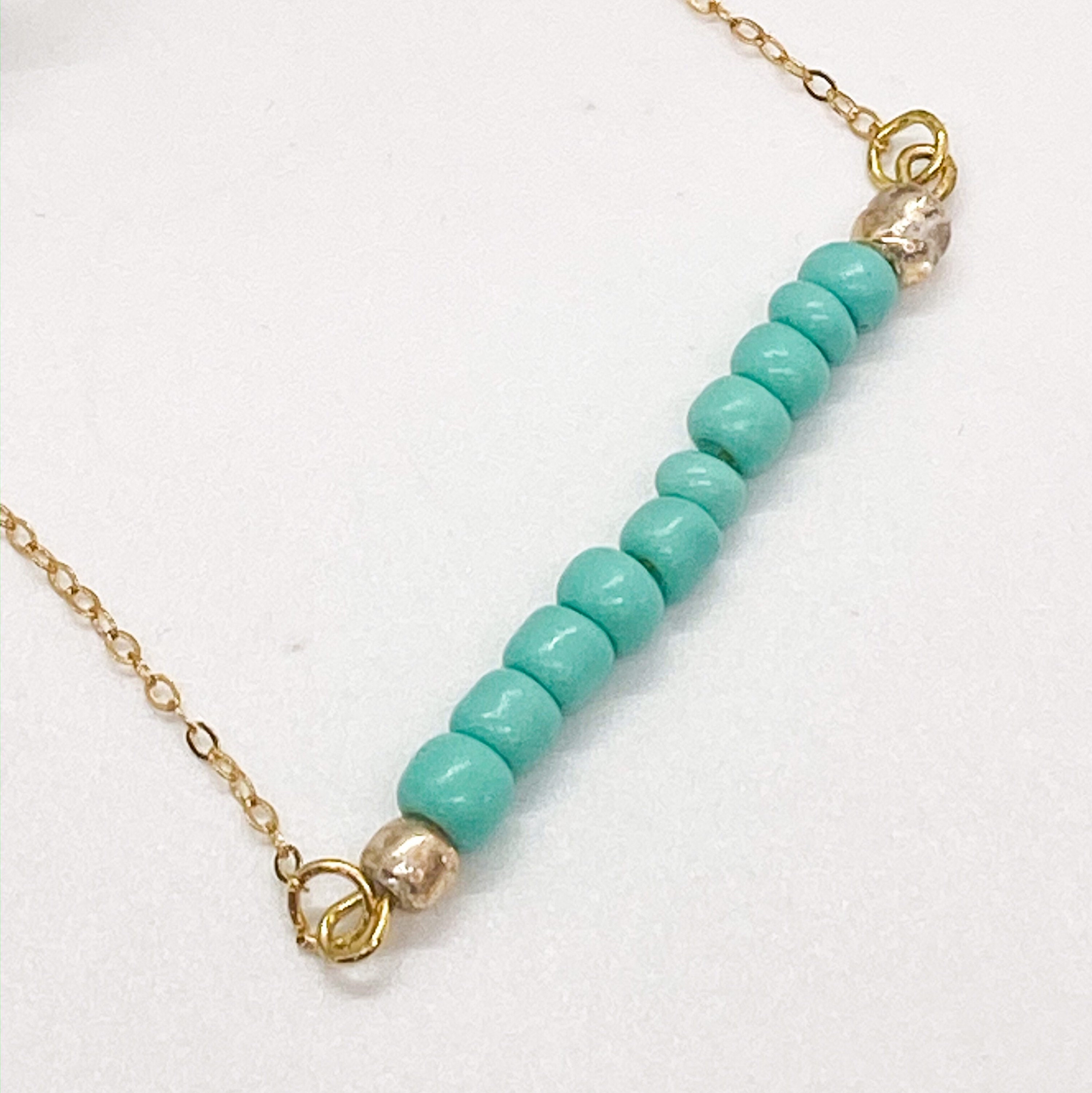 Turquoise Beaded Bar Pendant Necklace Turquoise Jewelrybar Etsy