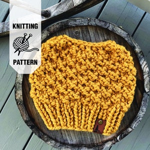 Knitting Pattern - Two Sizes - The Messy Maple Beanie - Knit Messy Bun Hat Pattern - Ponytail Hat Pattern - Hat Pattern - Messy Bun Pattern