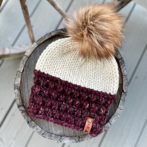 Handmade Knit Hat - Faux Fur Pom Pom - Child Hat - Knitted Hat - Winter Hat - Handmade Beanie - Womens Hat - Toddler Hat - Baby Hat