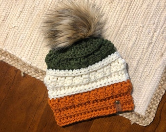 St. Patrick's Day Crochet Hat - Irish Beanie - Toddler - Baby - Women - Shamrock Beanie - Bobble Toboggan - Fur Pom Pom - Irish Flag