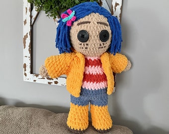 Coraline Crochet Doll - 18 inches - Handmade Plushie - Handmade Doll - Crochet Plushie - Button Eyes - Coraline Plushie - Cuddle Buddy