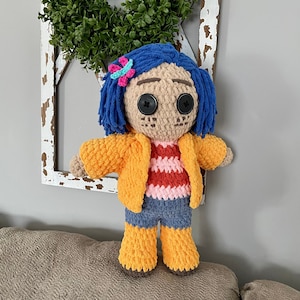 Crochet Coraline Doll - 18 inches - Handmade Plushie - Handmade Doll - Crochet Plushie - Button Eyes - Plushie - Cuddle Buddy