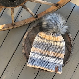 Handmade Knit Hat - Faux Fur Pom Pom - Womens Hat - Toque - Handmade Hat - Removable Pom - Knit Beanie