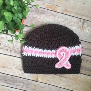 Crochet Breast Cancer Awareness Hat Beanie Cancer Hat Ribbon Hat Awareness Beanie Womens Hat image 4