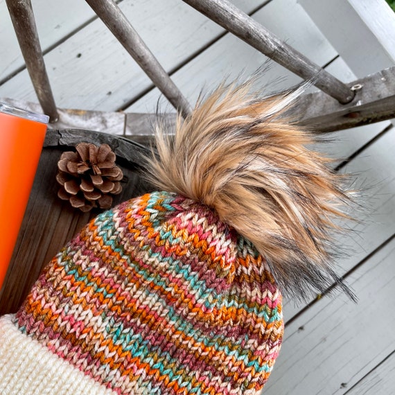 Handmade Knit Hat - Faux Fur Pom Pom - Womens Hat - Teen  display picture 3