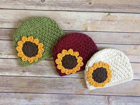 Crochet Sunflower Hat - Fall Hat - Cotton Hat - Beanie  display picture 1