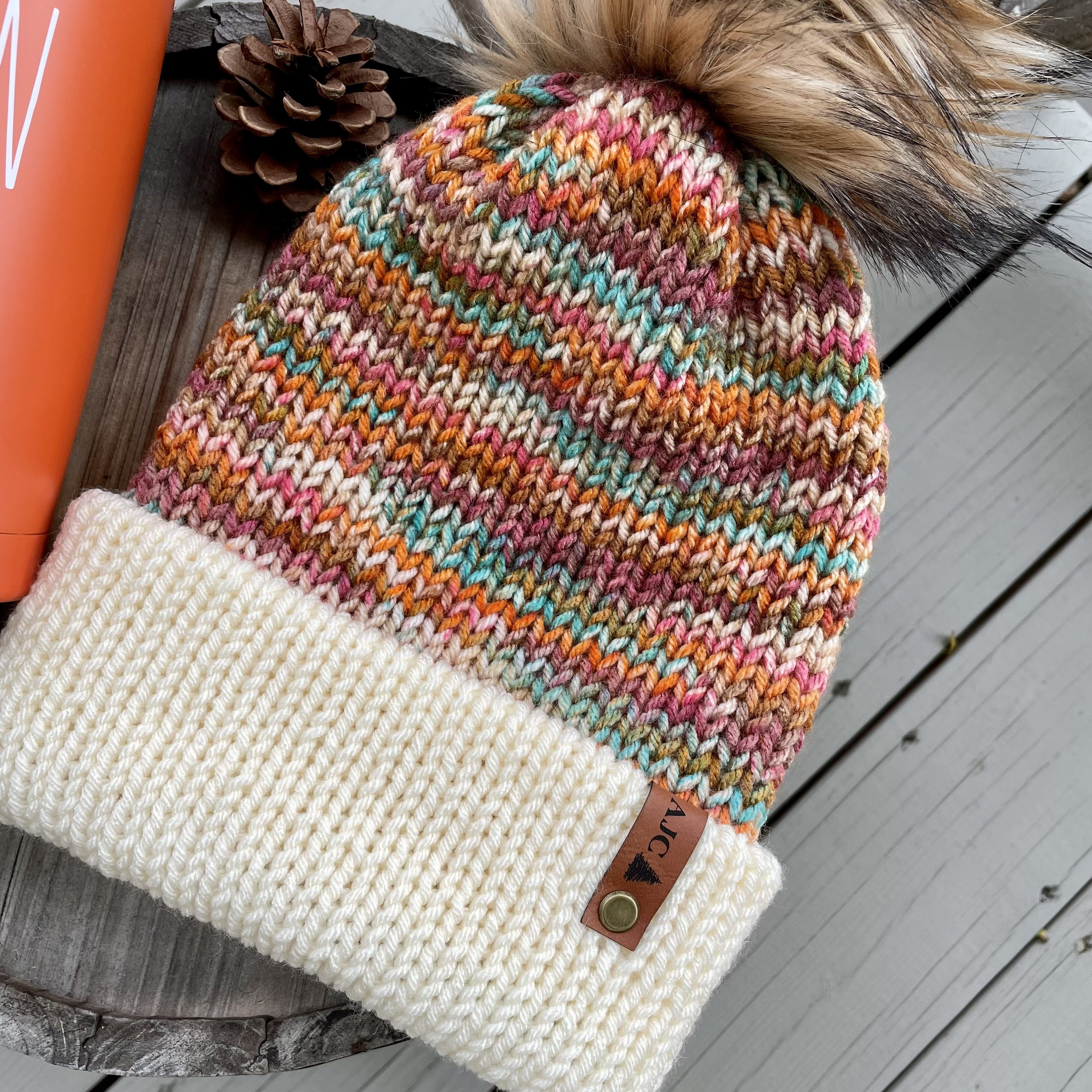 Versatile, Authentic Hand Knitted Beanies Accented With Faux Fur PomPom. Cable Knit Fur Pom Hat, Grey – SpearmintLOVE main image 2