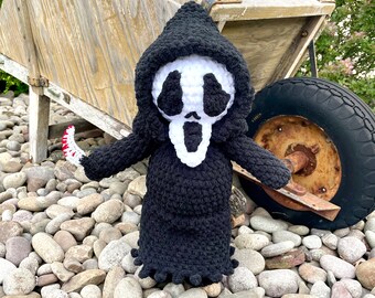 Ghost Face Crochet Doll - Scream - Handmade Plushie - 18 Inches - Horror - Scary Doll - Cuddly Slasher - Crochet Plushie - Halloween